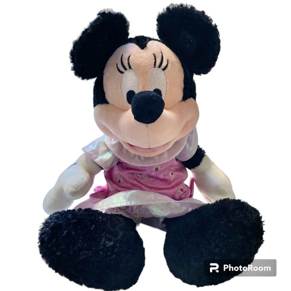 Vintage Disney Parks Minnie Mouse Plush Stuffed Animal Pink Castle Dress - Picture 4 of 16